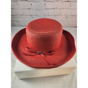Betmar New York Tea Derby / Church Straw Hat Rolled Brim Red